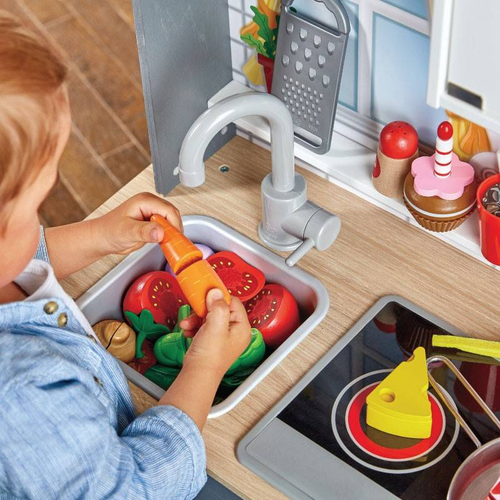 מטבח משחק לילדים עם אורות וצלילים + מחבת ומרית - אפור 10