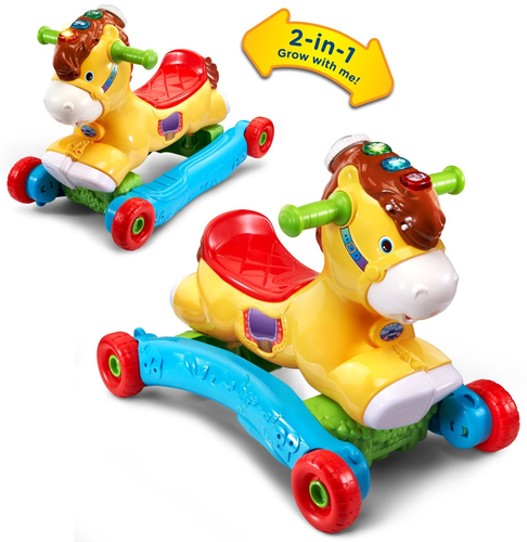 נדנדת סוס פוני הופכת לבימבה מנגנת ומאירה עם חיישן תנועה - צהוב 1