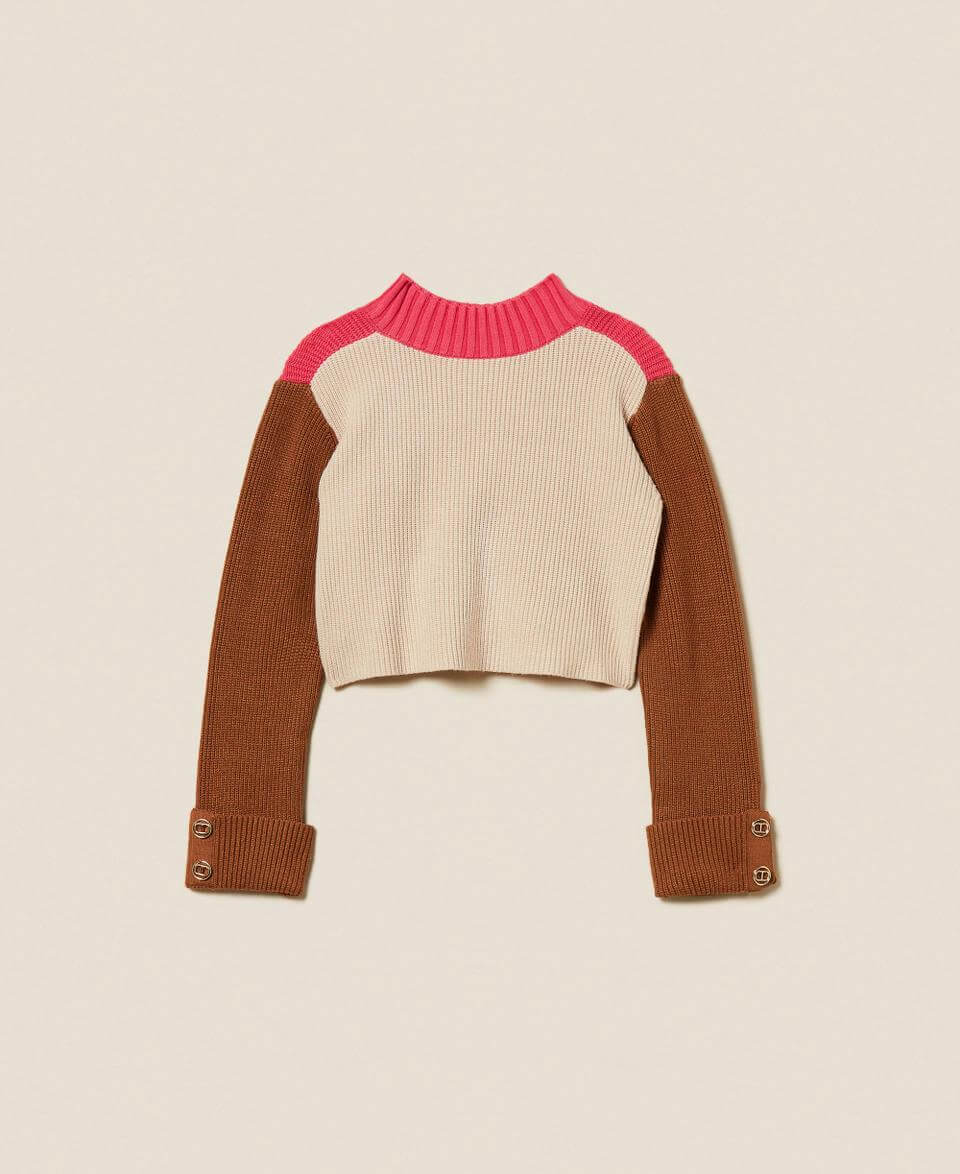 Colour block turtleneck jumper