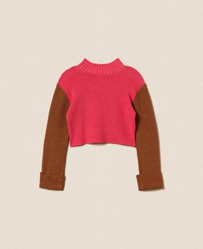 Colour block turtleneck jumper
