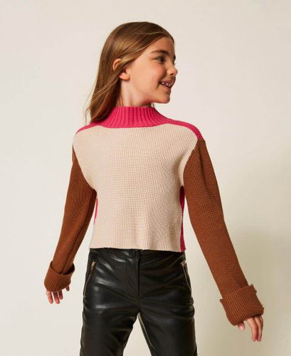 Colour block turtleneck jumper