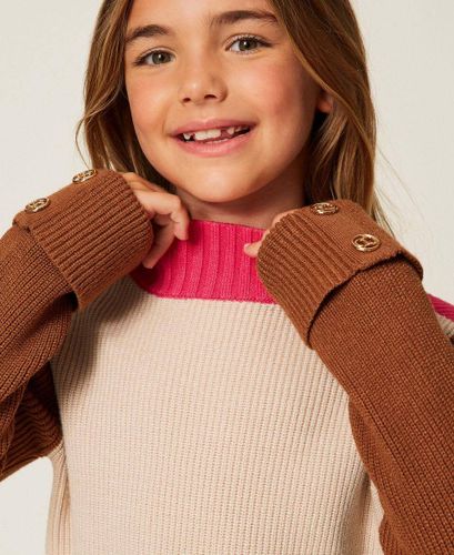 Colour block turtleneck jumper