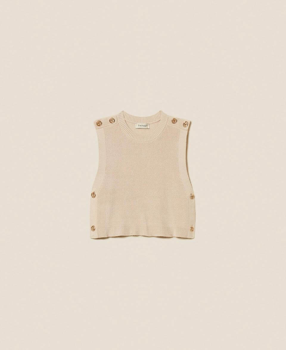 Sleeveless knit jumper with Oval T buttons