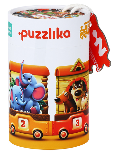 סט עשרה פאזלים למתחילים 2 חלקים עבים במיוחד בקופסת קרטון רב פעמית - רכבת המספרים 3