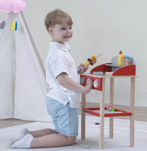 עמדת גריל מנגל מעץ למשחק + 18 אביזרי רטבים ובשרים 3