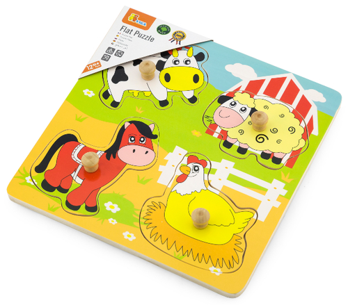 פאזל מעץ לפעוטות עם כפתורים 4 חלקים - חיות חווה 3