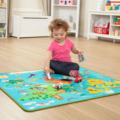 משטח פעילות מצויר + 3 כלי תחבורה מעץ - מפת העולם 2