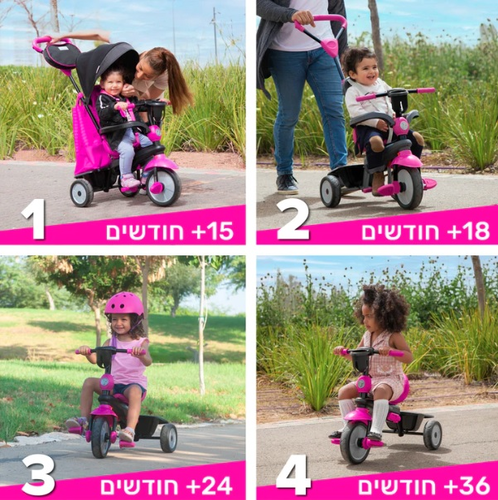 תלת אופן 4 ב 1 דגם סווינג Swing DLX - ורוד 3
