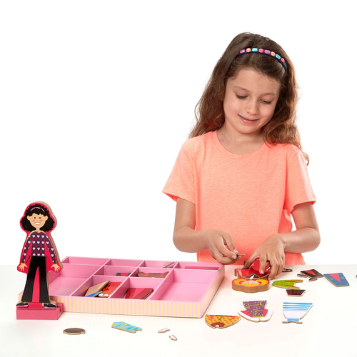 סט הלבשה מגנטי מעץ 2 בובות ו 56 חלקי לבוש - Abby & Emma 4