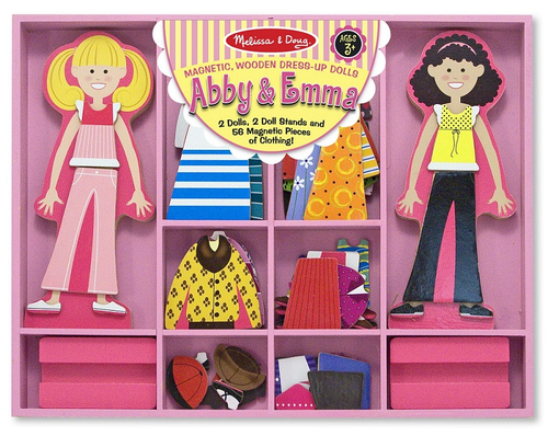 סט הלבשה מגנטי מעץ 2 בובות ו 56 חלקי לבוש - Abby & Emma 5