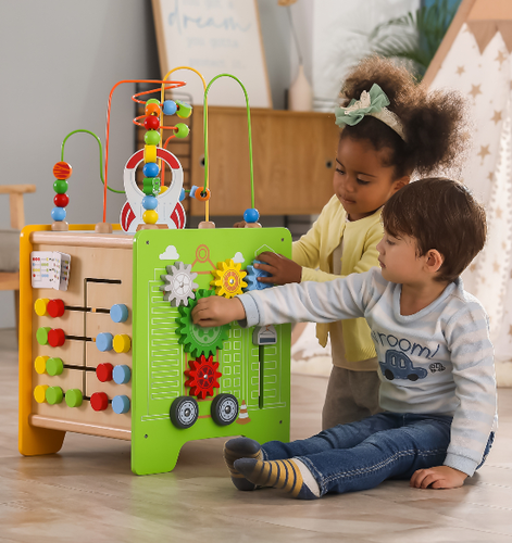 קוביית פעילות ענקית מעץ עם מבוך חרוזים, התאם צורה וכבאית 5