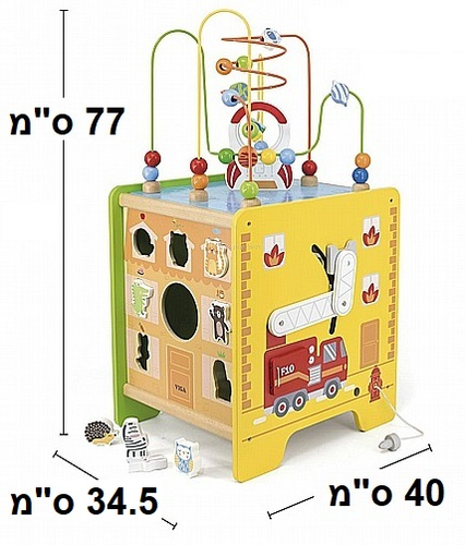 קוביית פעילות ענקית מעץ עם מבוך חרוזים, התאם צורה וכבאית 6