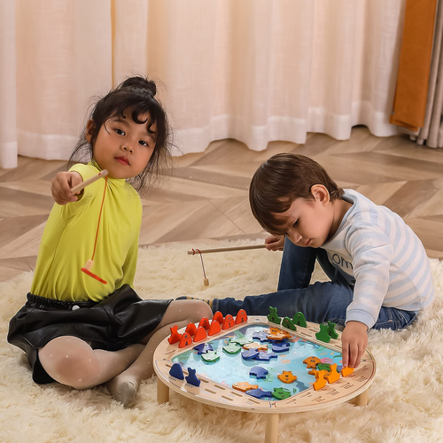 שולחן דגים מגנטי מעץ עם 4 חכות ו 40 דגים צבעוניים 5