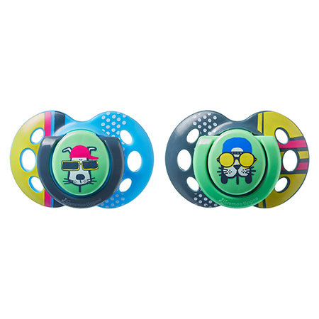 זוג מוצצי סיליקון עם פטמה אורטודנטית מסדרת FUN STYLE לגיל 18-36 חודשים (מגוון דוגמאות) 2