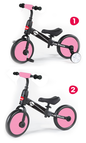 אופני איזון 2 ב 1 עם גלגלי עזר ופדלים ניתנים לניתוק - ורוד 2