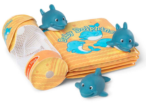 ספר אמבטיה 4 עמודים עם 3 צעצועי אמבטיה ותא אכסון - דולפינים 5