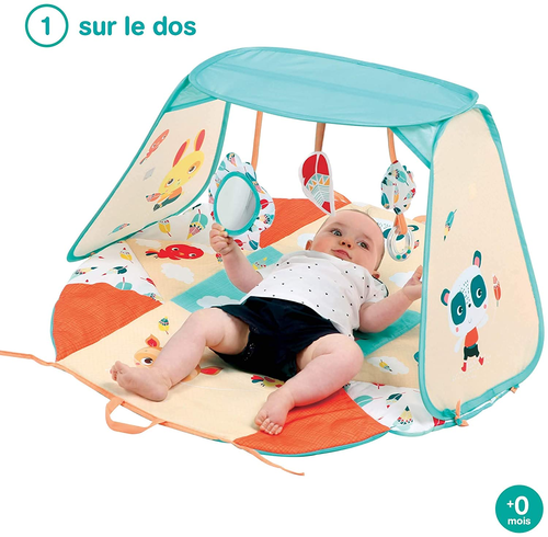 שטיח פעילות מתקפל בקלות 3 ב 1 סגור / פתוח וקשת עליונה + 3 צעצועים נתלים  2