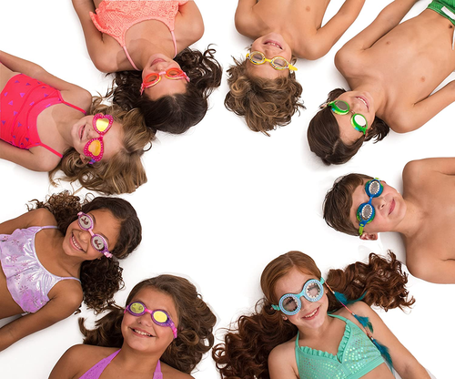 משקפת בריכה מעוצבת לילדים 100% סיליקון עם הגנת UV ומונע אדים - אהבה בפריז כחול מנטה (גיל 6+)  3