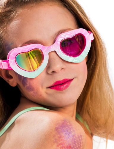 משקפת בריכה מעוצבת לילדים 100% סיליקון עם הגנת UV ומונע אדים - בת ים בצדפה - ורוד מנטה (גיל 8+)  4