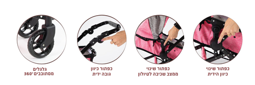 עגלת בובה מפוארת הופכת מסל שכיבה (אמבטיה) לטיולון, ידית מתכוננת ושק חפצים 5