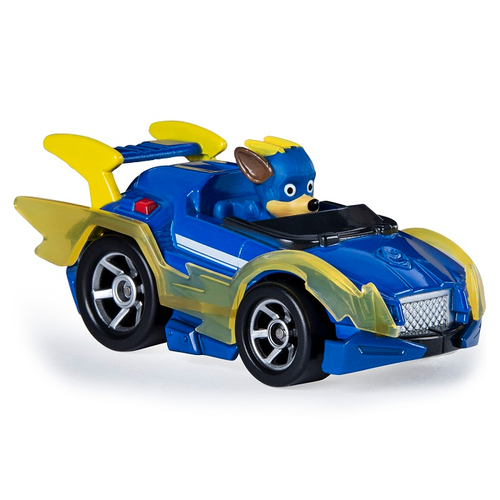 רכב מתכת כחול מסדרת Mighty Pups עם  גלגלים מסתובבים ודמות קטנה של צ'ייס 1