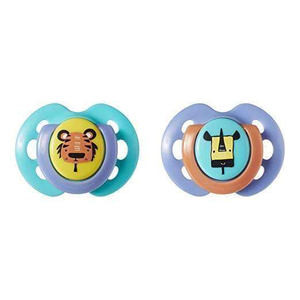 זוג מוצצי סיליקון עם פטמה אורטודנטית לגיל 0-6 חודשים - חיות