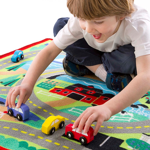 משטח פעילות מצויר + 4 רכבי משחק מעץ - העיר 4