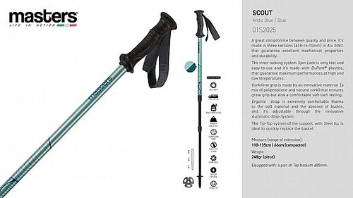 מקל הליכה יחיד Masters Scout arctic bue/blue