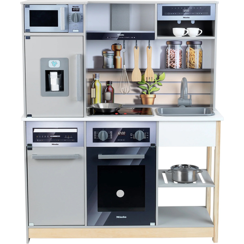 מטבח עץ גדול לילדים Miele עם אורות וצלילים, תנור, מיקרו, מכונת קפה, כיור + 11 אביזרים 2