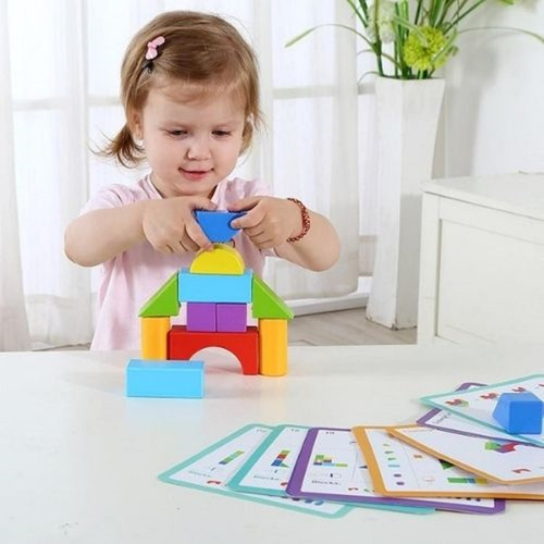 משחק בלוקים קוביות עץ צבעוניות 33 חלקים רמות קושי שונות    3