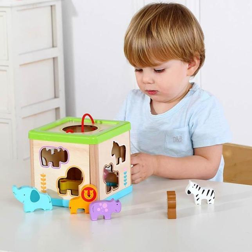 קוביית עץ התפתחותית לתינוקות להשחלת צורות ופיתוח מיומנויות מוטוריות 3