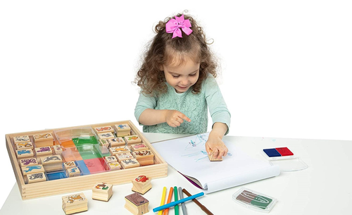 סט דלוקס 30 חותמות + 6 טושים ו 2 כריות דיו בקופסת עץ - חיות חווה/מחמד/ספארי/אוקיאנוס 2