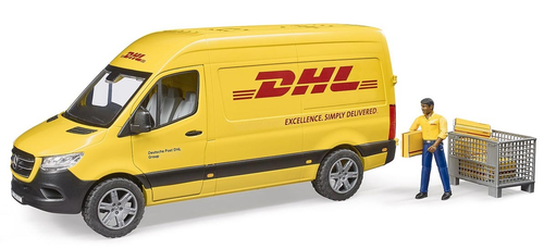 רכב משלוחים DHL מרצדס בנץ ספרינטר צהוב עם דמות ואביזרים 1