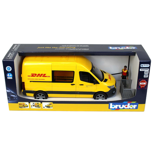 רכב משלוחים DHL מרצדס בנץ ספרינטר צהוב עם דמות ואביזרים 2