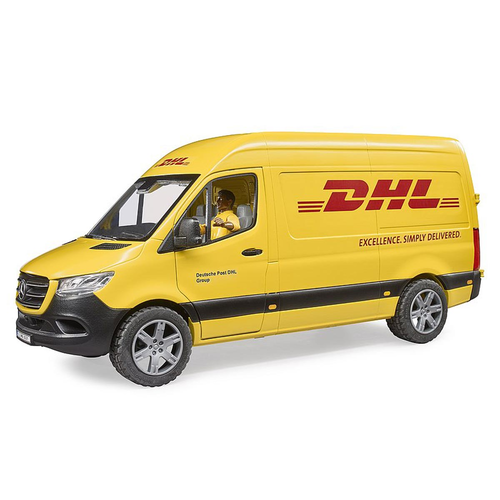 רכב משלוחים DHL מרצדס בנץ ספרינטר צהוב עם דמות ואביזרים 6