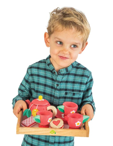 סט להגשת תה מעץ עם מגש 12 חלקים 3