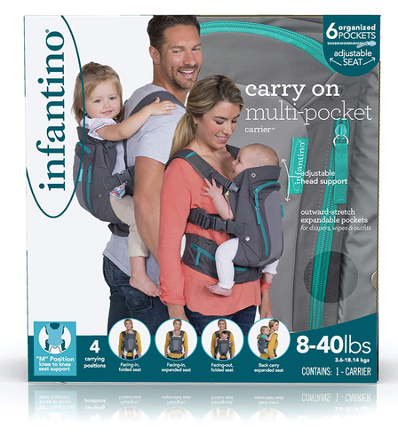 מנשא carry on ארגונומי בעל שישה כיסים עם רוכסן ומושב מתרחב לפי גיל הפעוט 3