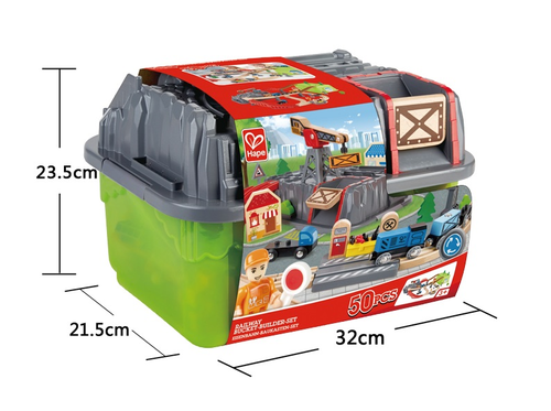 סט מסילות רכבת מתקדם עם גשרים, מנוף ומגוון אביזרים 50 חלקים בקופסת אחסון 4