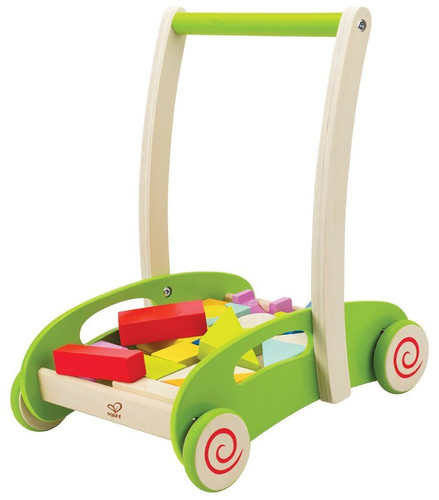הליכון עגלת עץ עם לבני בנייה מעץ מלא 21 חלקים 2