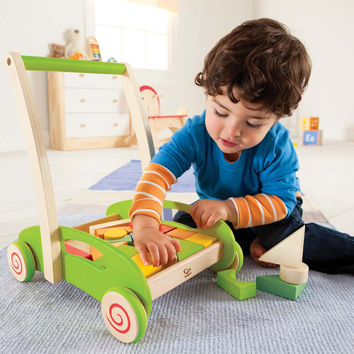 הליכון עגלת עץ עם לבני בנייה מעץ מלא 21 חלקים 4