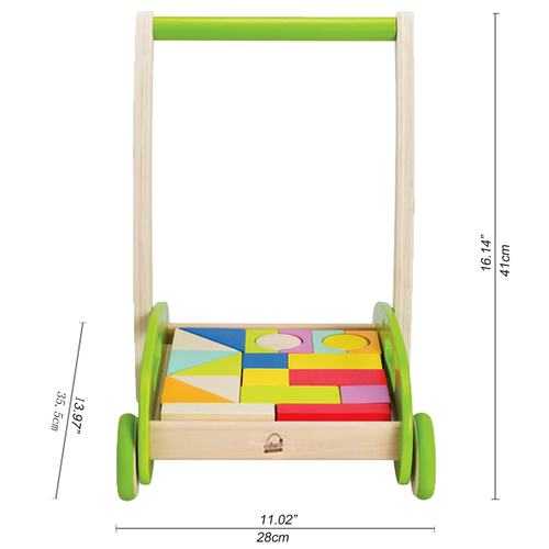 הליכון עגלת עץ עם לבני בנייה מעץ מלא 21 חלקים 6