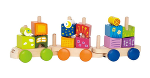 רכבת פנטזיה השחלת צורות מעץ מלא 17 חלקים 
