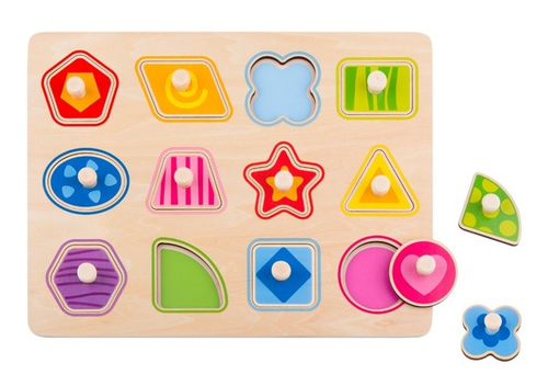פאזל לפעוטות מעץ עם 12 חלקים שונים ללימוד צורות וצבעים לגילאי שנה וחצי  1