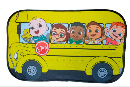 אוהל קוקומלון בעיצוב אוטובוס בית ספר צהוב עם דמויות מאוירות וחלון גג  2