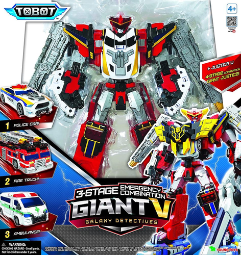 טובוט GIANT V ג'איינט וי - רובוטTOBOT לוחם ענק שמשתנה לשלושה רכבי חירום שונים, כולל גרזן 7