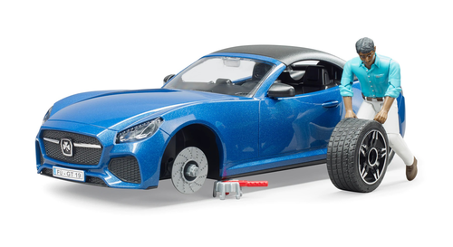 מכונית דו-מושבית Roadster GT עם גלגלים ניתנים להסרה + דמות - כחול 3
