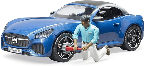 מכונית דו-מושבית Roadster GT עם גלגלים ניתנים להסרה + דמות - כחול 4