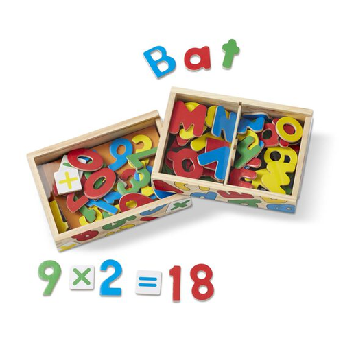 סט כפול מגנטים אותיות ה ABC ומספרים מעץ 89 חלקים בקופסאות עץ רב פעמית 2