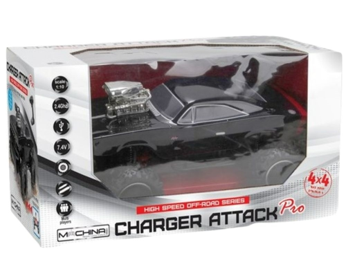 מכונית על שלט CHARGER ATTACK PRO עם גלגלים 4X4 גבוהים במיוחד בעלי קפיצים ובולמים נפרדים - שחור 3
