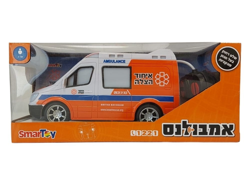 מכונית שלט בעיצוב של אמבולנס איחוד והצלה כתום עם אורות וצלילים 1